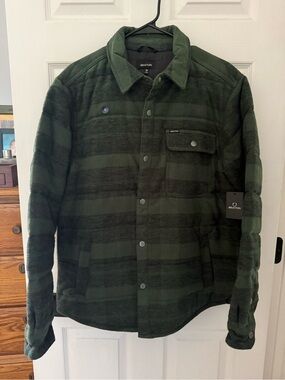 Brixton Dark Green Plaid Snap-Front Shirt Jacket